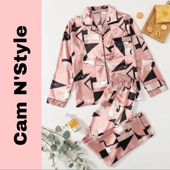 Other - New Pink Satin Silk-Like Pajama Set